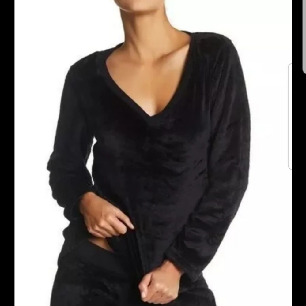 UGG Black Plush V-Neck Hoodie Sweatshirt